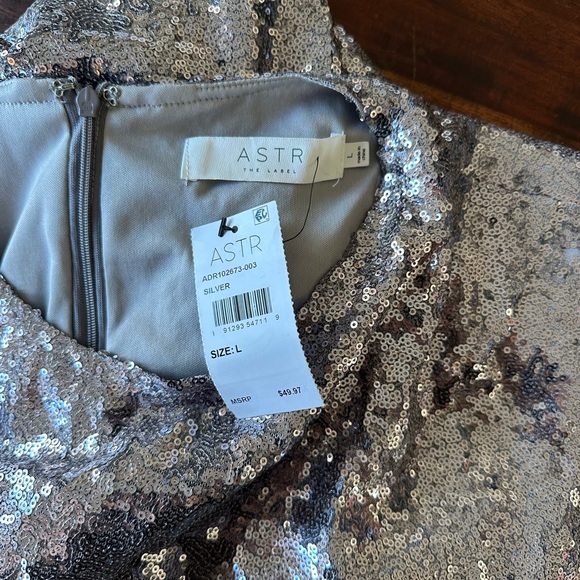 ASTR NWT The Label Silver Sequin Sleeveless Mini Dress Size Large Cocktail Party - Picture 5 of 9